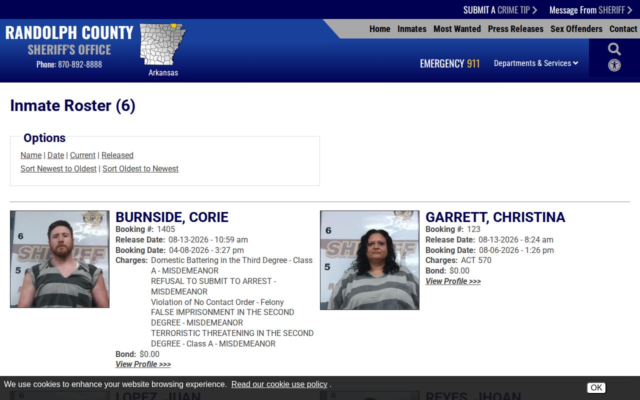 Randolph County jail 48-hour release records view