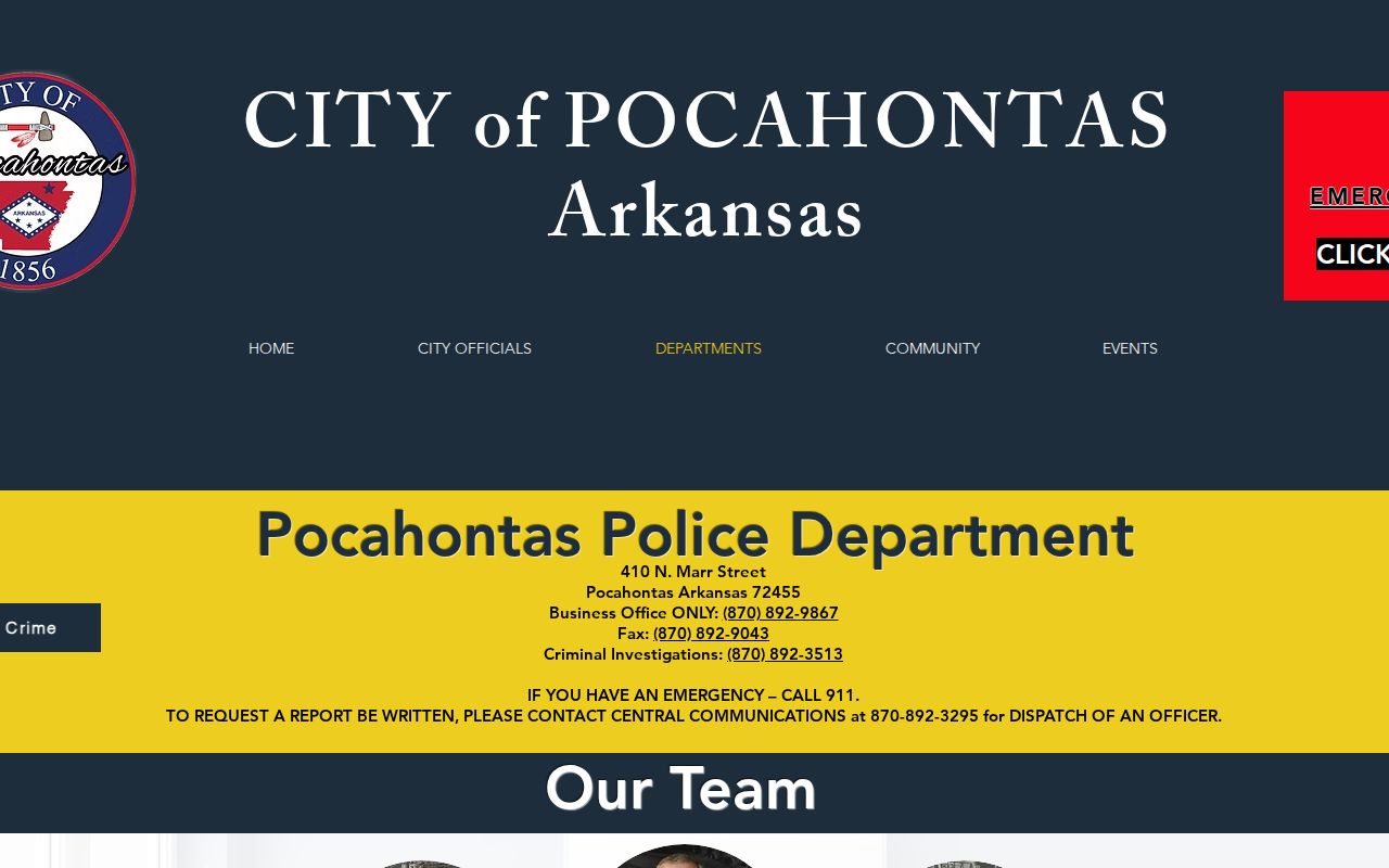 Pocahontas Police Department arrest report contact page in Randolph County